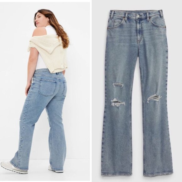 Gap - Mid Rise 90s Loose Flare Jeans 852777 | Size 30 Petite | Light Destroyed - Picture 4 of 17